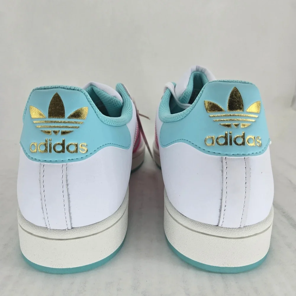 Adidas Superstar Messi JR1979 White Pink Aqua Blue Shell Toe Shoes Mens 11.5